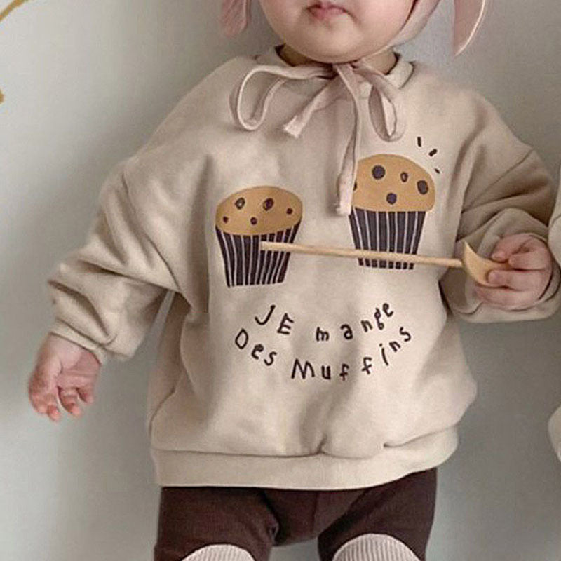 Cute cake printed fleece casual hoodie