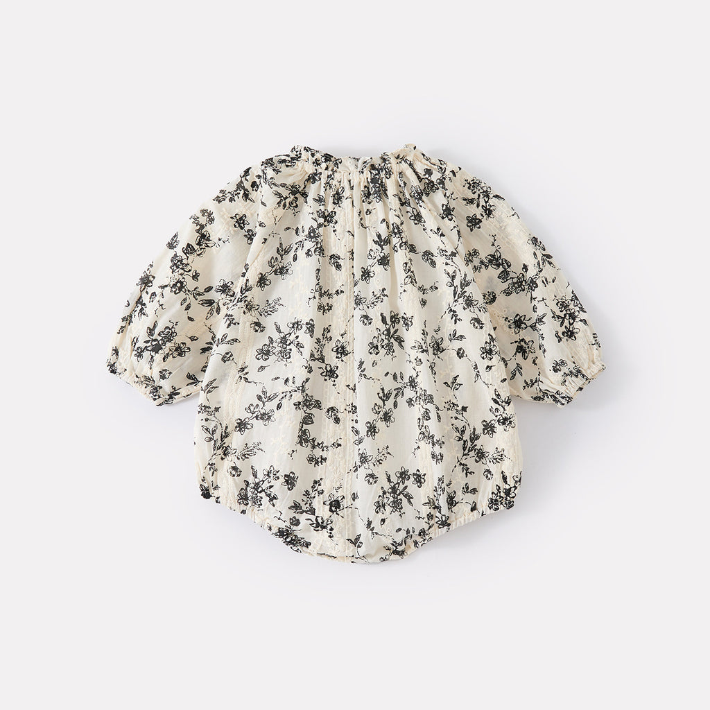 Girls' Butterfly Knot Romper, Charming Floral Cotton Triangular Crawler Bodysuit