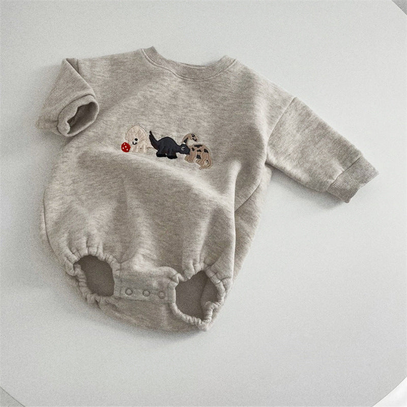 Dinosaur embroidery fleece bag fart hoodie crawling suit