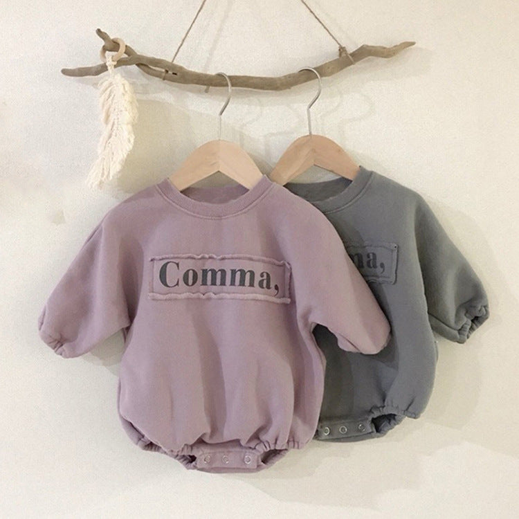 Letter hidden button fleece hoodie long sleeved jumpsuit
