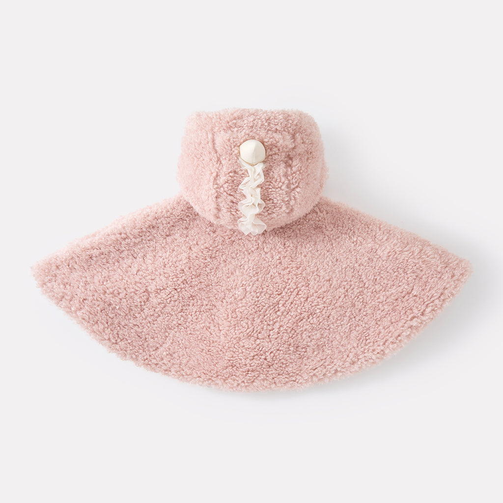 Fleece Lined Thick Furry Cloak for Baby Girls, Versatile Warm Hooded Cartoon Poncho