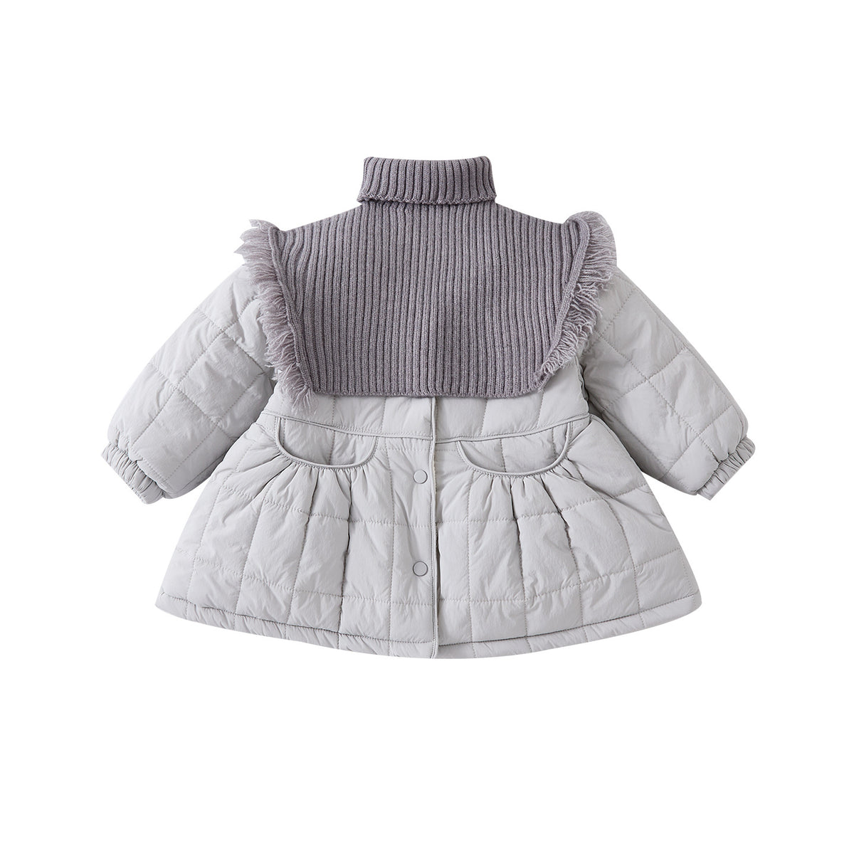 Long Cotton Coat with Removable Shoulder Shawl for Baby Girls, Quilted Fleece Lined, Warm Outerwear
