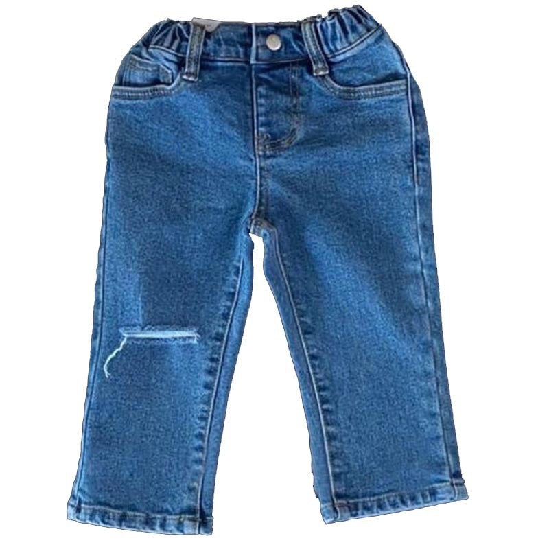 Washed ripped straight leg jeans