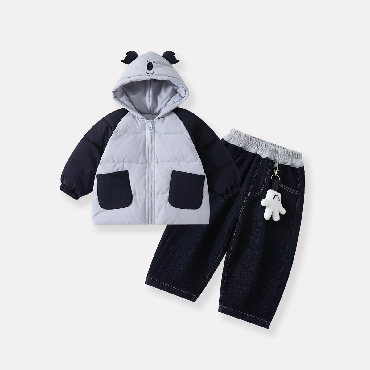 Baby Hooded Cotton Suit Set, Baby Patchwork Cotton Coat with Fleece Lined Thick Pants Two-Piece Set