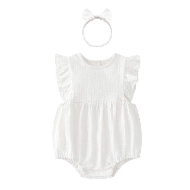 Cute Solid Color Round Neck Sleeveless Baby Romper for Newborns