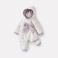 Padded Romper with Bowknot, Floral Print, Thickened Fleece Lined Full Zip Closure