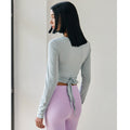 Elegant Fitted Yoga Long Sleeve Cardigan Top with Tie, Multi-wear Pilates Shirt, Versatile Open Front Cover-Up