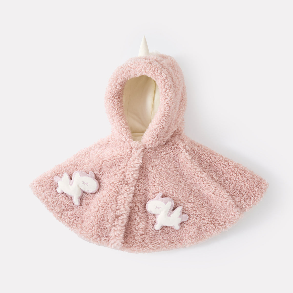 Fleece Lined Thick Furry Cloak for Baby Girls, Versatile Warm Hooded Cartoon Poncho