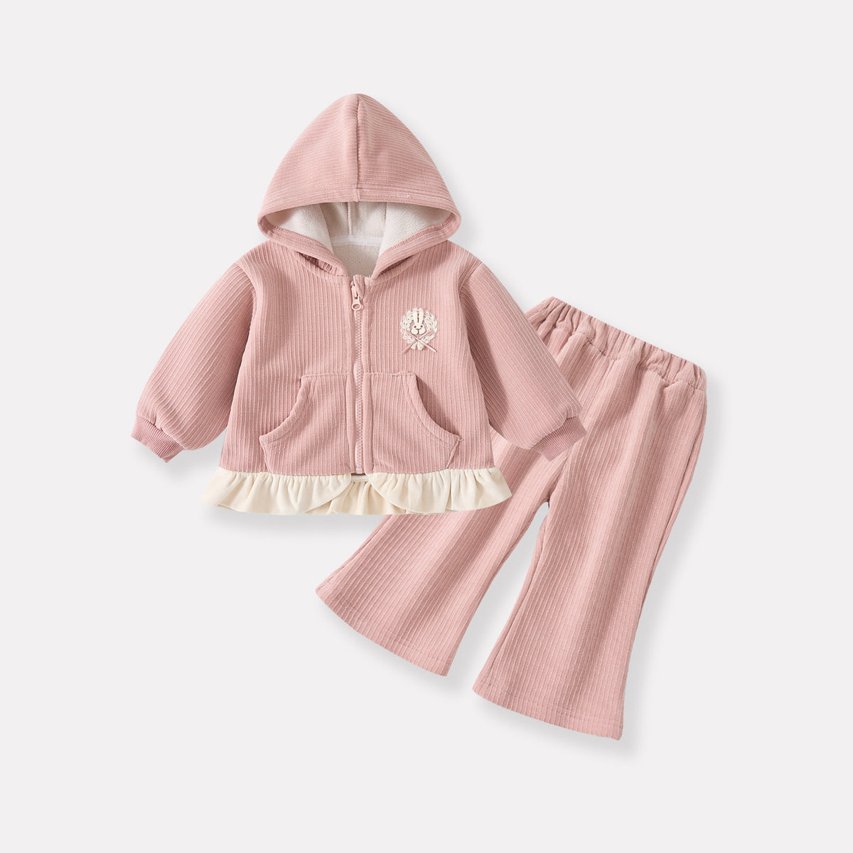 Hooded Sweatshirt and Pants Set for Baby Girls, Fleece Lined, Two-Piece Outfit