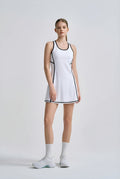 Sporty Stripe Sleeveless A-Line Dress with Built-in Shorts for Fitness, Badminton, Tennis