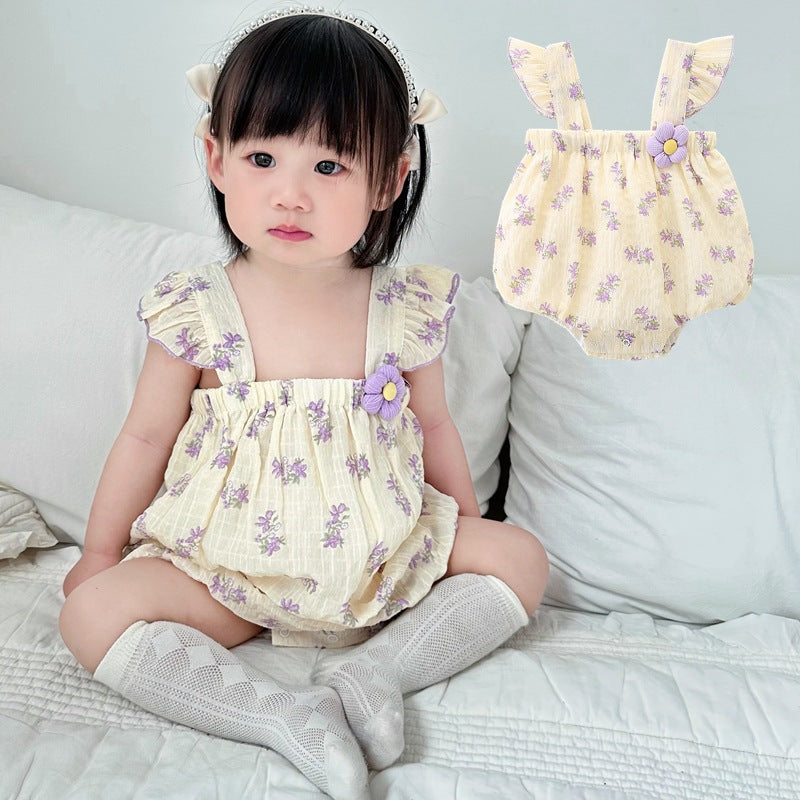 Baby Girl Sleeveless Romper, Newborn Infant Triangular Bodysuit, Lightweight Onesie
