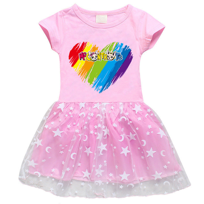 Cartoon star moon mesh short sleeved skirt