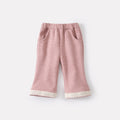 Flared Pants with Lace Trim, Fleece-Lined Thickened Solid Color Patchwork