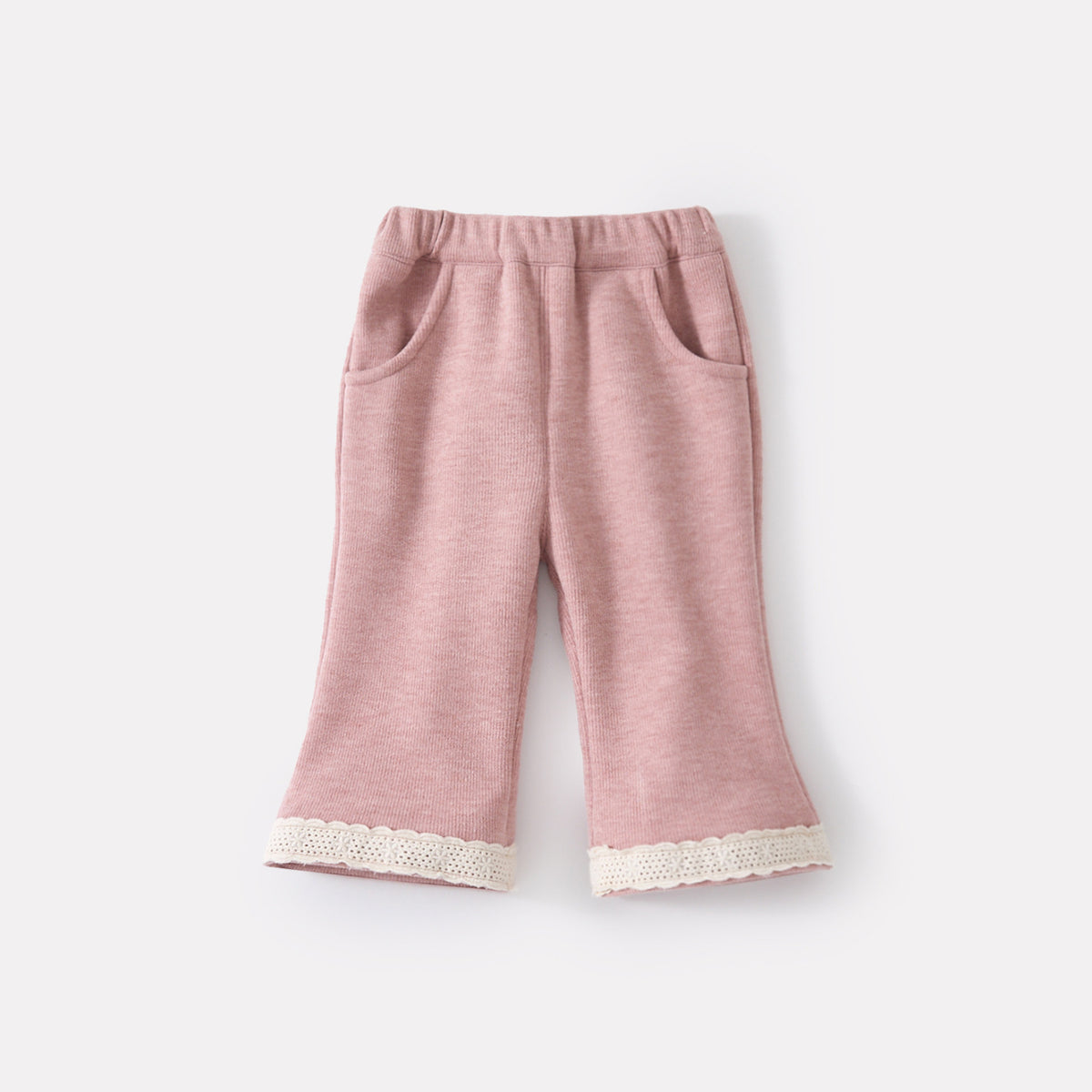 Flared Pants with Lace Trim, Fleece-Lined Thickened Solid Color Patchwork