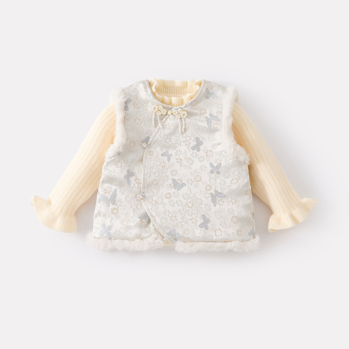 Fleece-Lined Thickened Vest Set for Baby Girls, Three-Piece Separated Traditional Chinese Outfit
