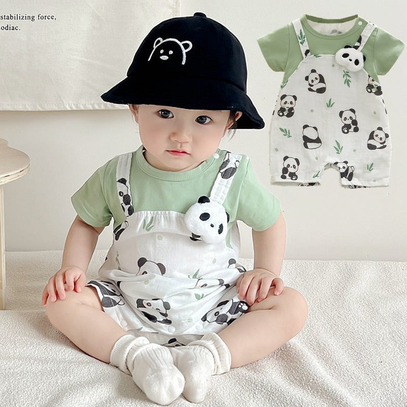 Baby Onesie, 100-Day Baby Short Sleeve Romper, Fake Two-Piece Bodysuit