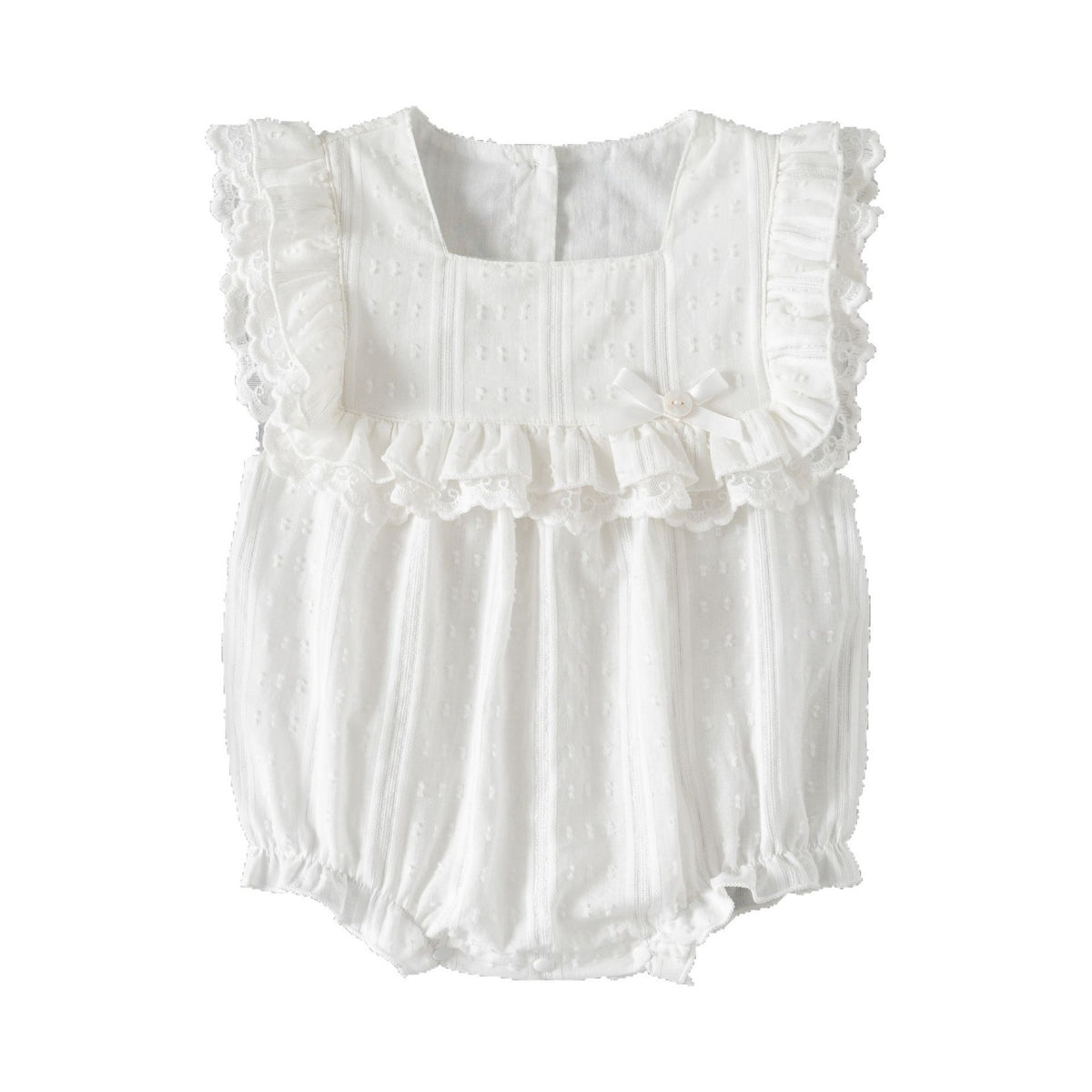 Baby Girl's Sleeveless Romper with Fly Edge, Square Neck, White Sweet One-Piece Clothing