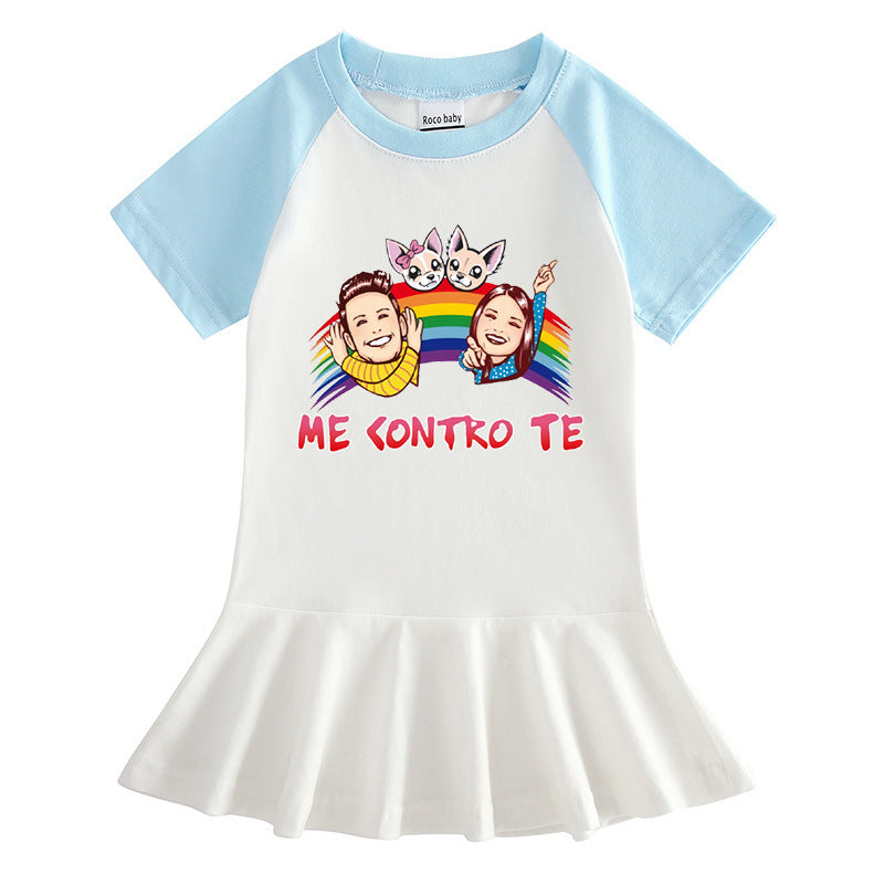 Cartoon half sleeved girls' dress