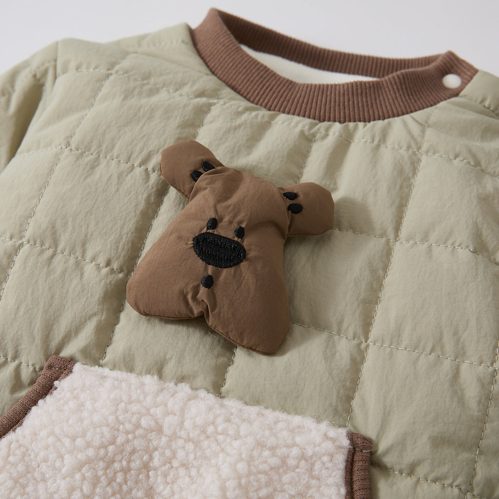 Quilted Onesie Baby Korean-Style Pockets Fleece-Lined Thick Long Romper Fashion