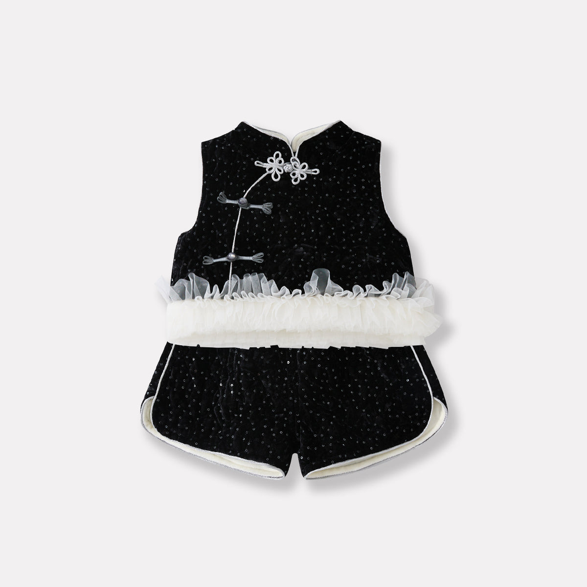 Outfit for Baby Girls, Fleece-Lined Thickened Vest and Shorts Set, Three-Piece Bottoms Set