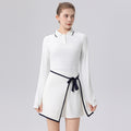 Autumn/Winter Long Sleeve Tennis Dress with Panelled Tie Design, Hip-Hiding Silhouette, Built-in Shorts, Outdoor Sports Dress