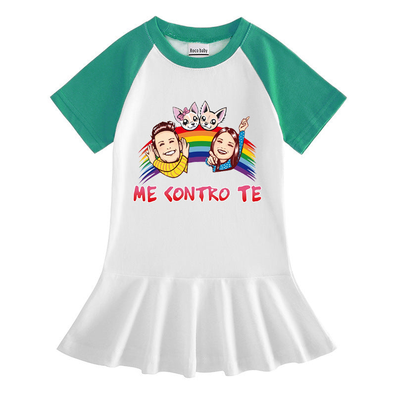 Cartoon half sleeved girls' dress