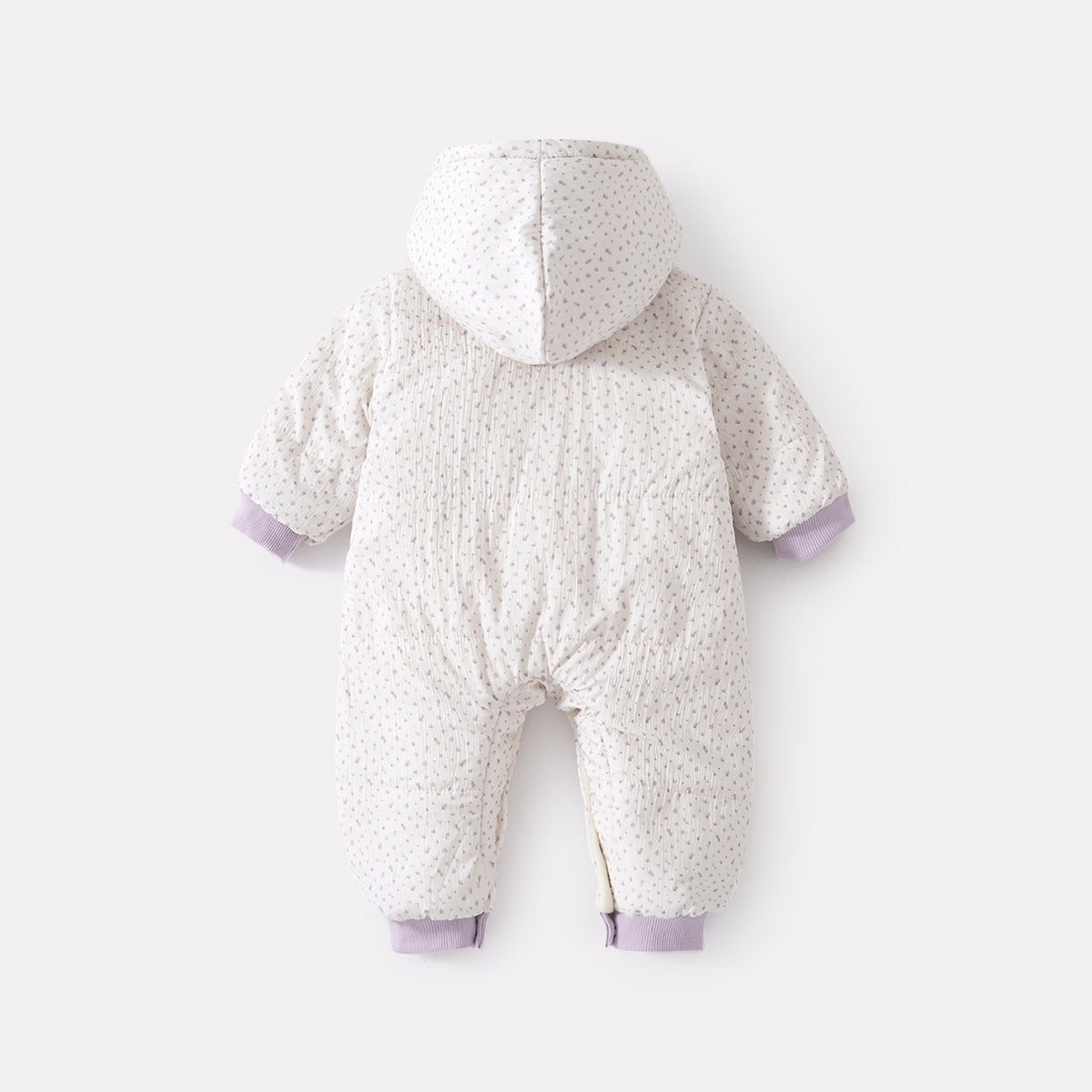 Padded Romper with Bowknot, Floral Print, Thickened Fleece Lined Full Zip Closure