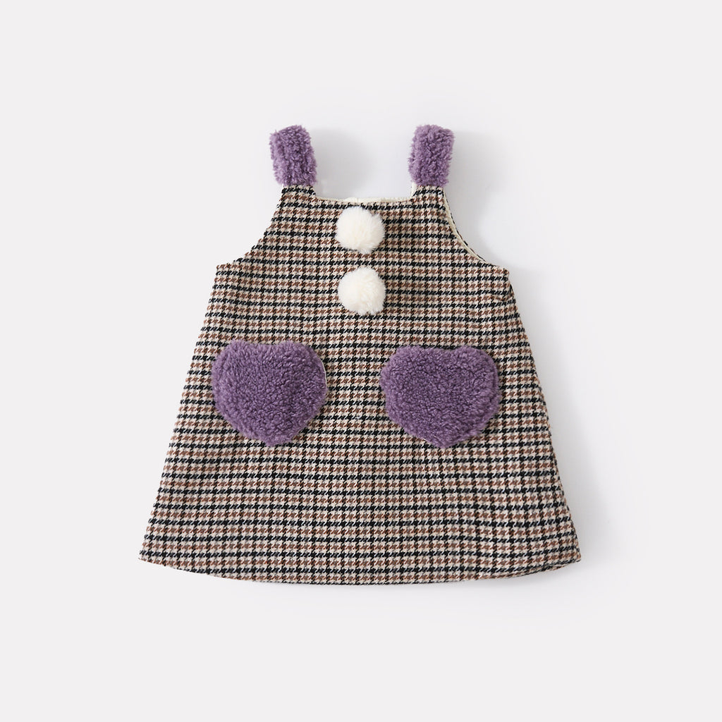 Thickened Heart-shaped Bodysuit Dress Set for Baby Girls, Knit Sweater Two-piece Outfit