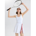 New Vintage American Tennis Badminton Sports Jumpsuit with Padded Bra, Sleeveless Outdoor Activewear Skirt with Built-in Underlayer