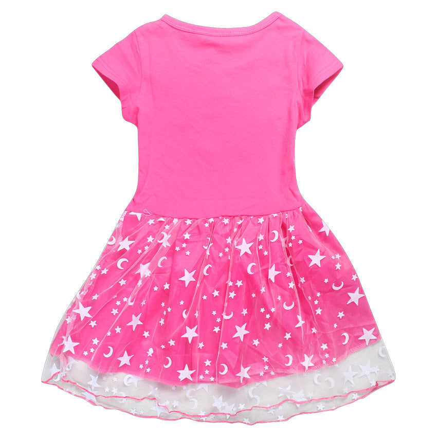 Cartoon star moon mesh short sleeved skirt