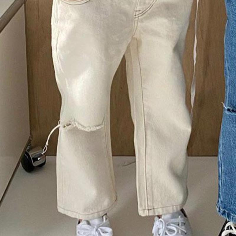 Washed ripped straight leg jeans