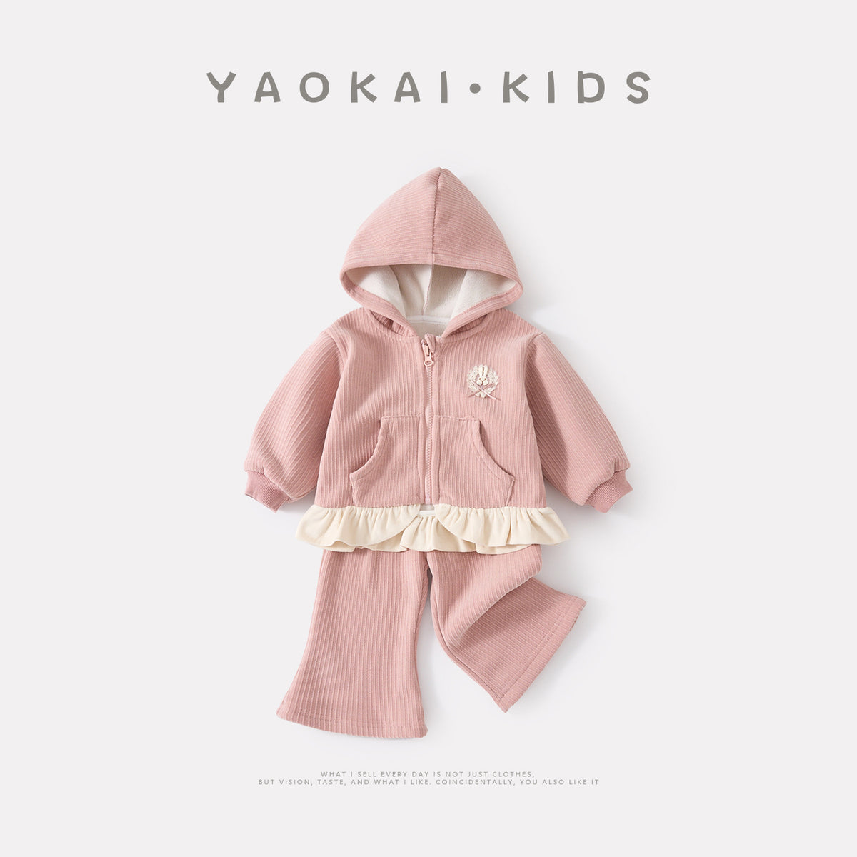 Hooded Sweatshirt and Pants Set for Baby Girls, Fleece Lined, Two-Piece Outfit