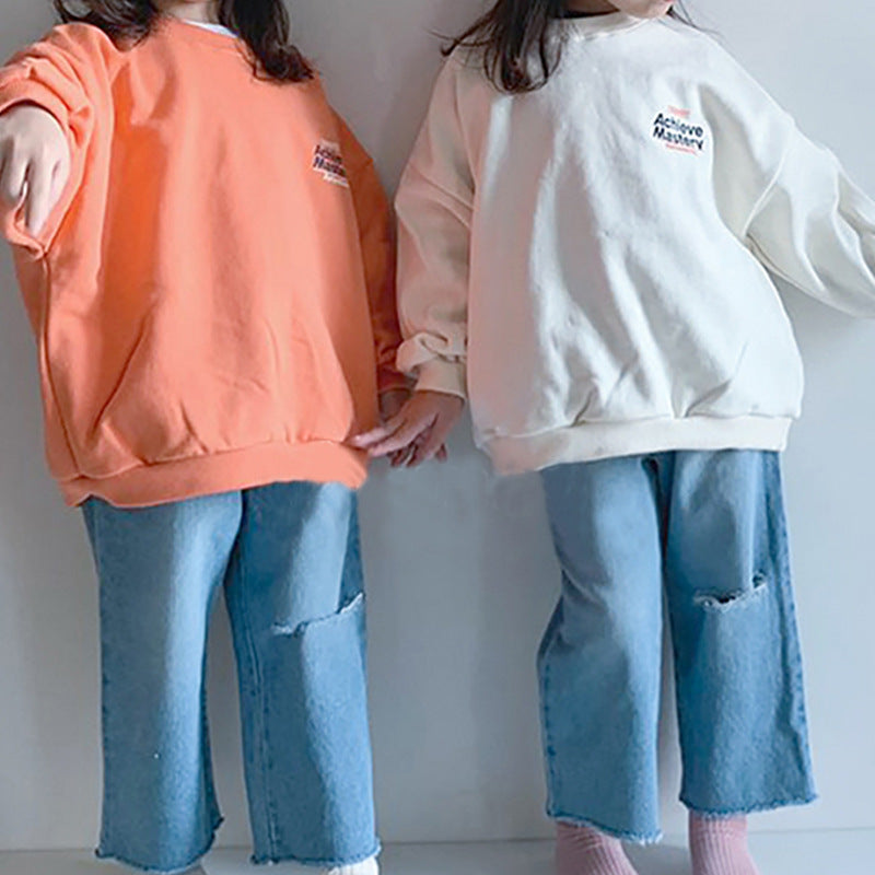 Front and back letter printed casual pullover hoodie