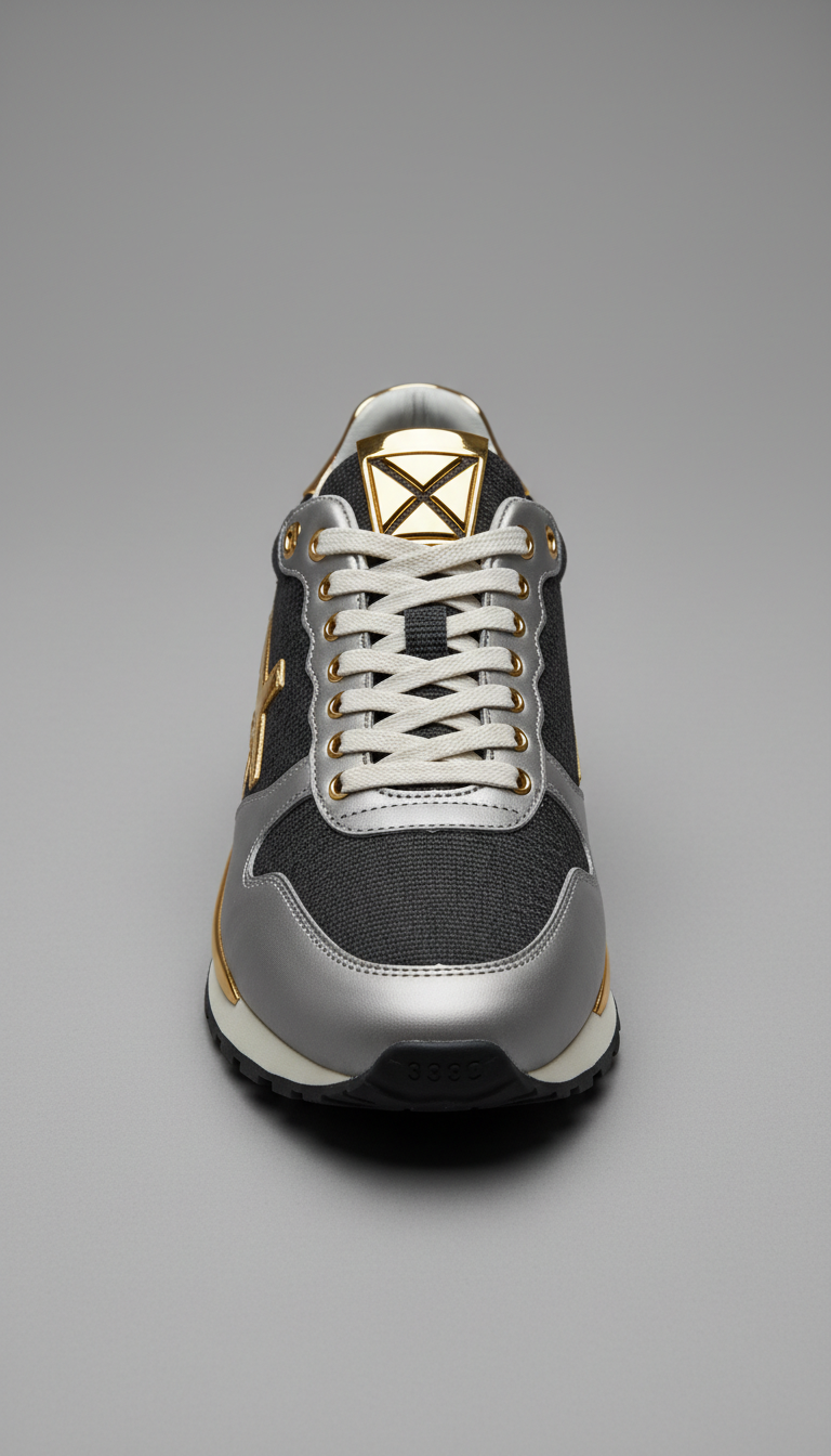 sneaker colaboración detalles oro