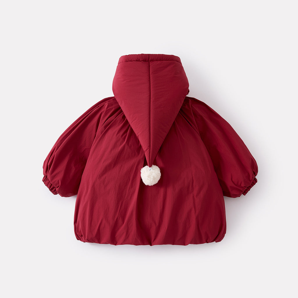 Cotton Outfit Set with Bow for Baby Girls, Thickened and Warm Winter Coat and Bottoms Two-Piece Set
