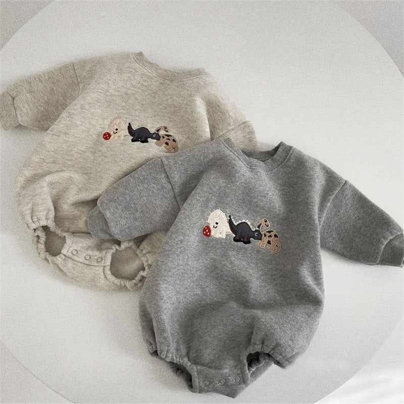 Dinosaur embroidery fleece bag fart hoodie crawling suit