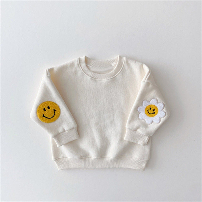 Smiling face fleece striped casual hoodie