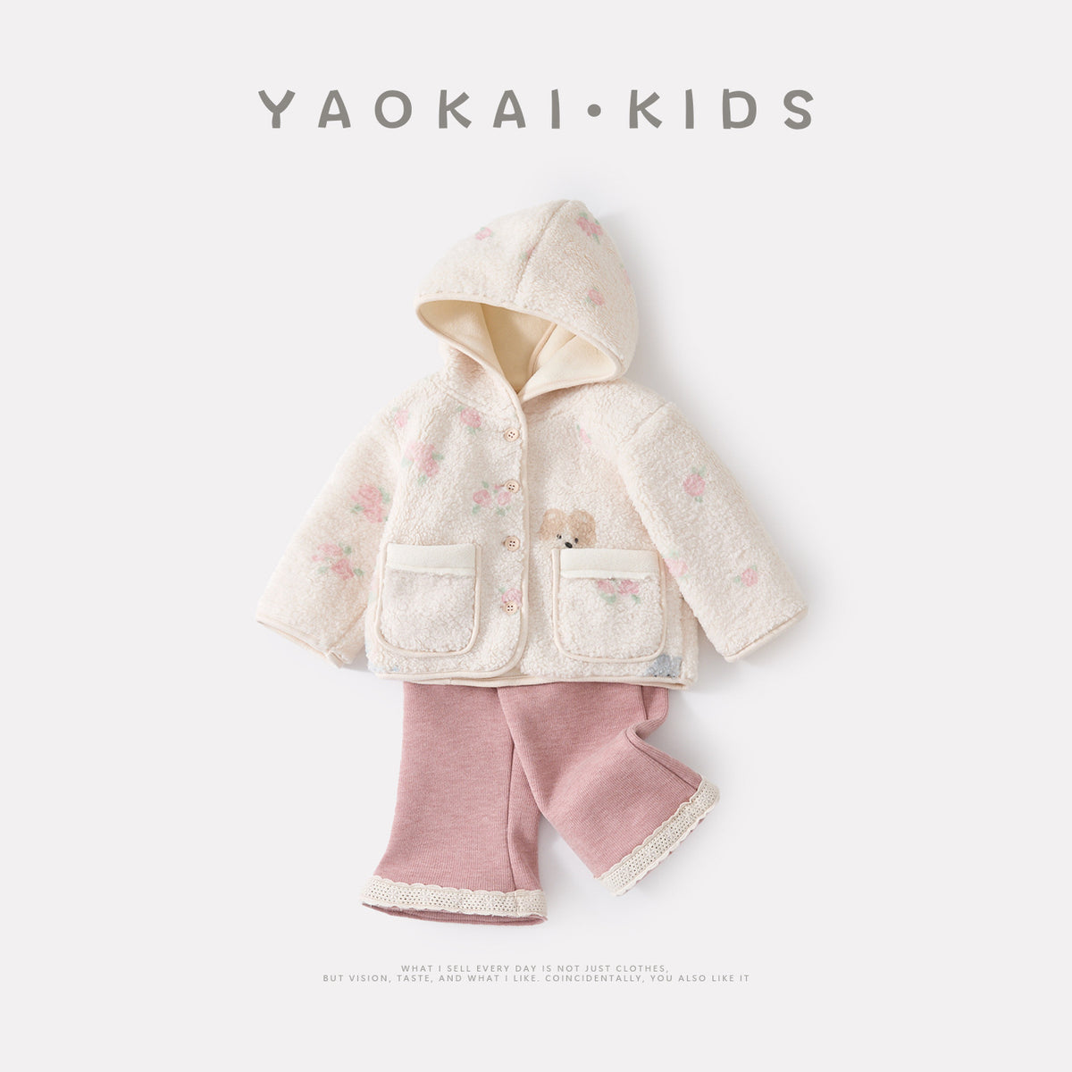 Cute Baby Thermal Hooded Cardigan and Pants Set, Thickened One-Piece Warm Outwear for Girls