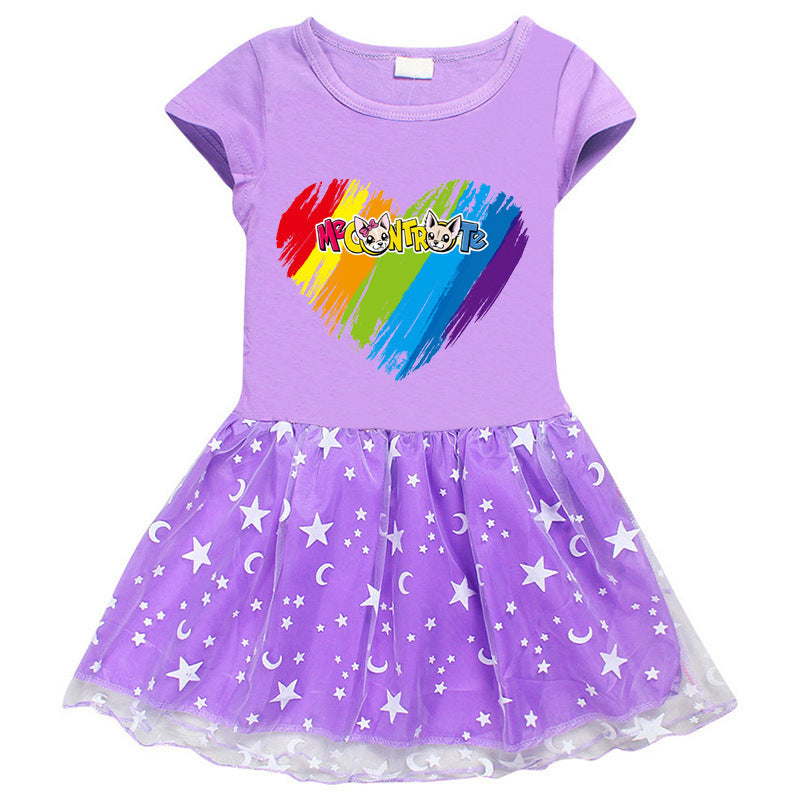 Cartoon star moon mesh short sleeved skirt
