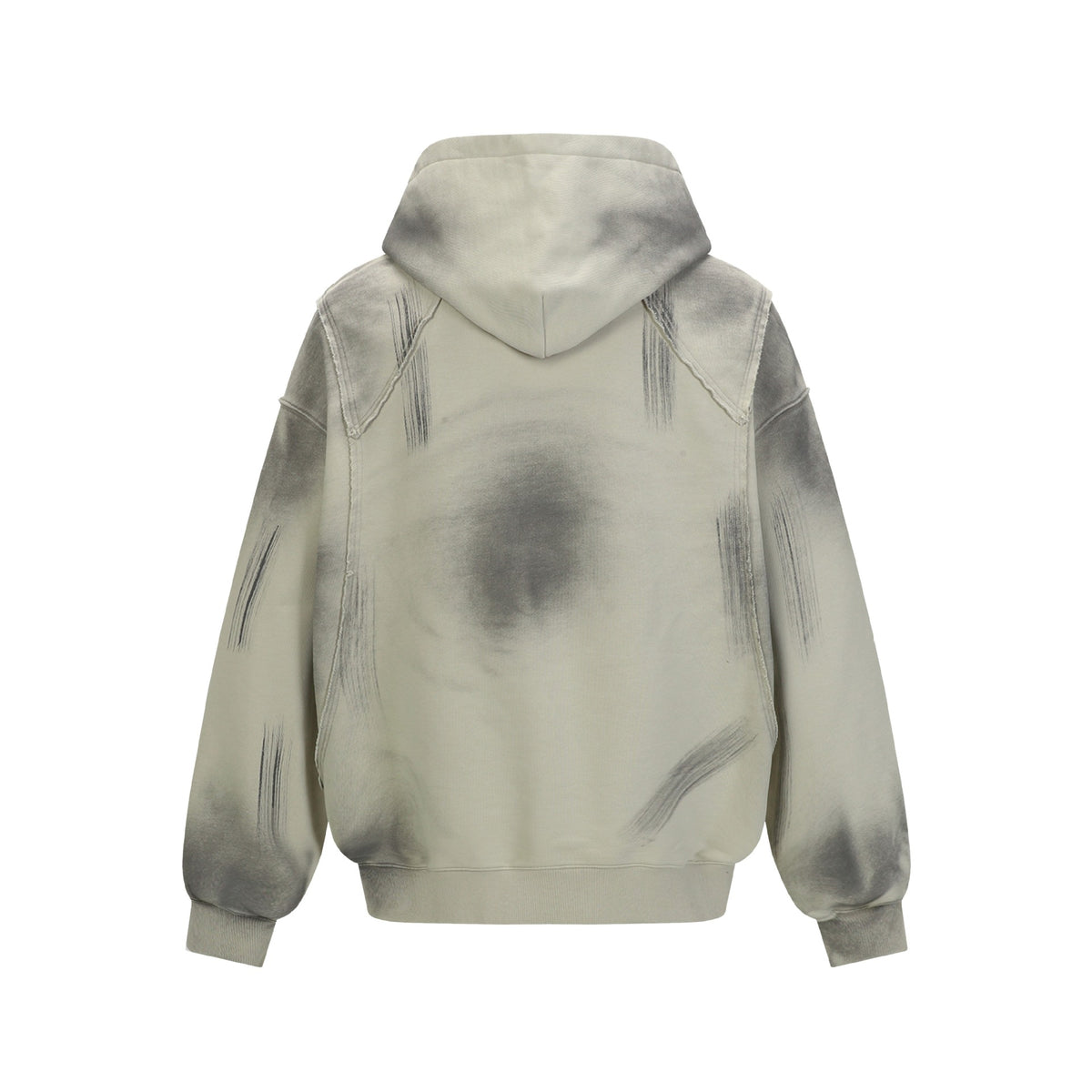 Hairy edge washed and spray dyed hoodie
