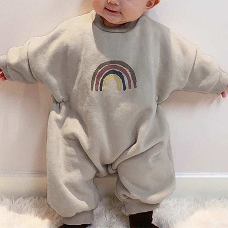 Rainbow fleece concealed button one-piece fleece hoodie and climbing suit