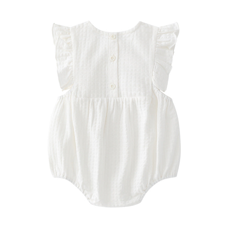 Cute Solid Color Round Neck Sleeveless Baby Romper for Newborns