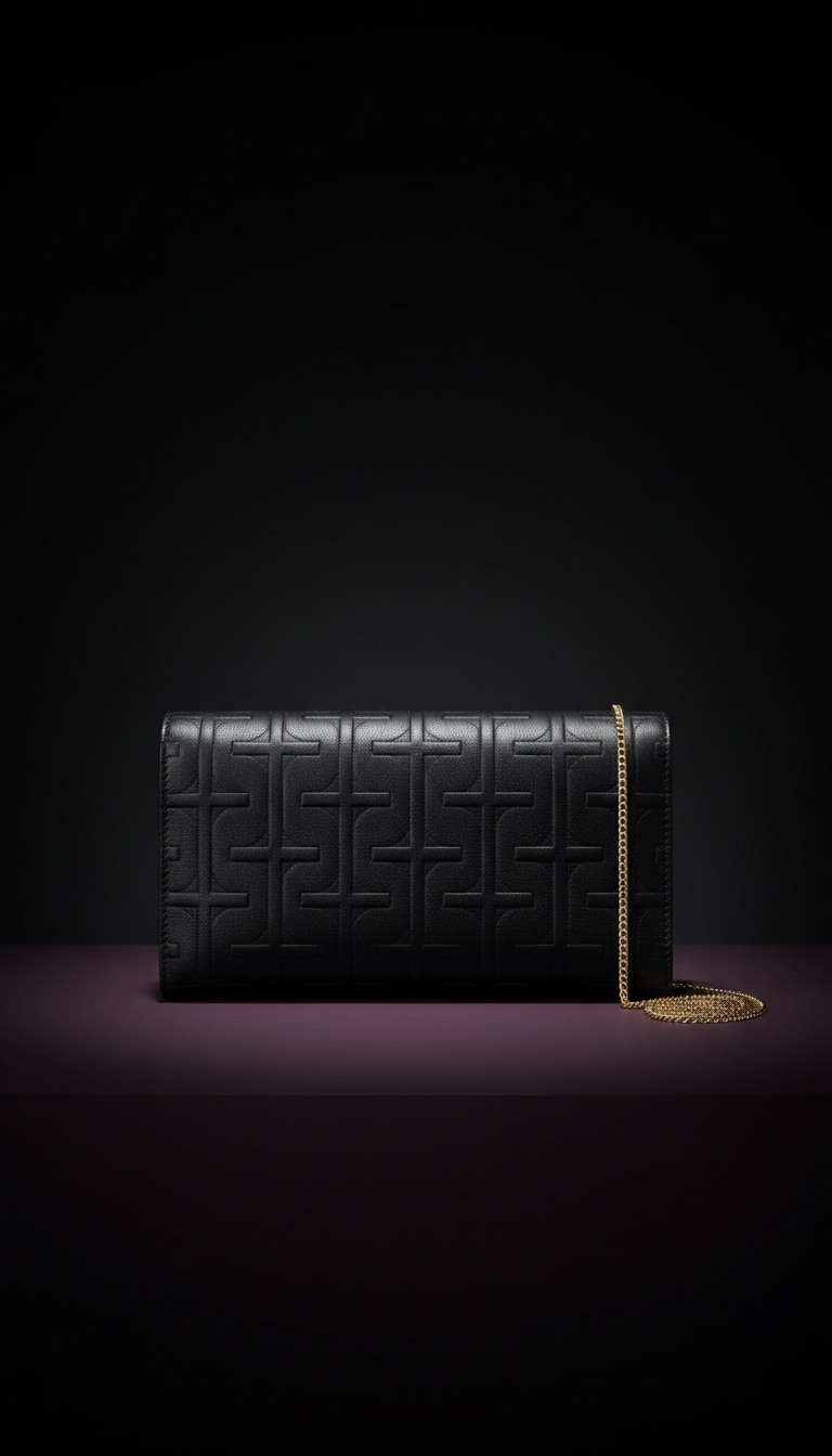 Clutch negro monogramado para noche