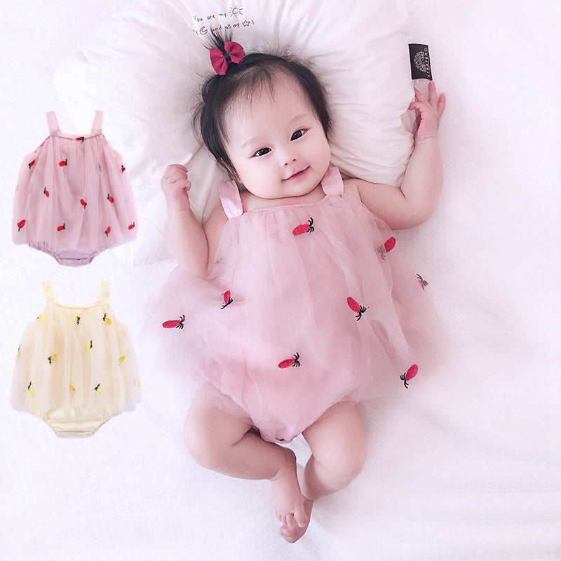Stylish Baby Triangular Romper, Girl's Bodysuit with Straps and Mesh Skirt, Newborn Baby Crawling Suit