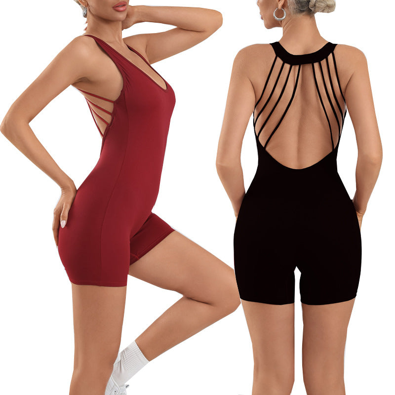 Fitness Compression Full-Body Shorts with Built-in Bra, High-Elasticity Quick-Dry Sports Bodysuit for Running and Yoga, Backless Design