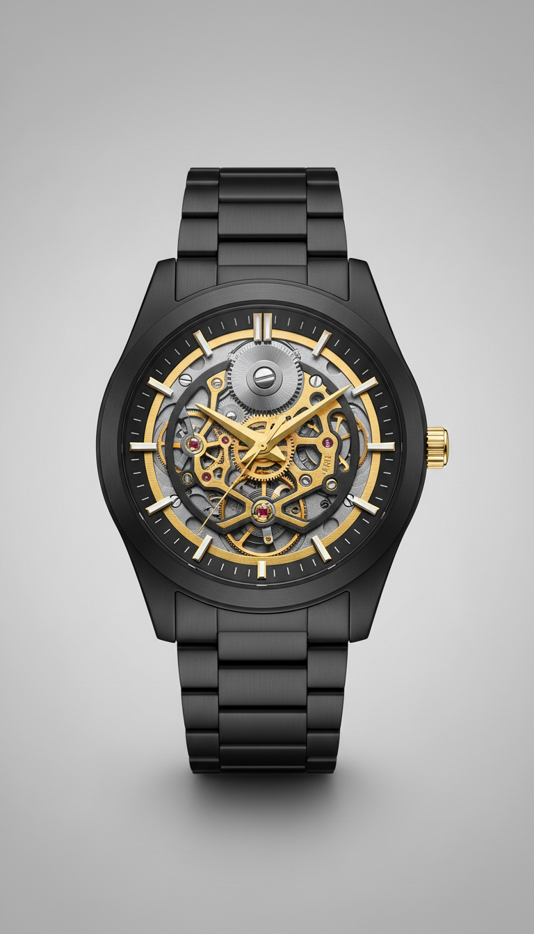 reloj esqueletado negro grafito