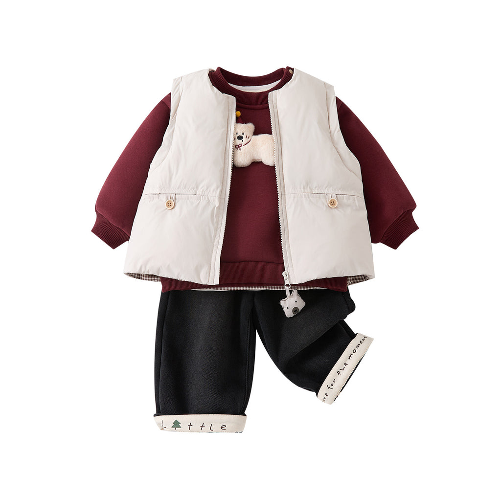 Bear Cotton Vest Set, Baby Quilted Fleece Thickened