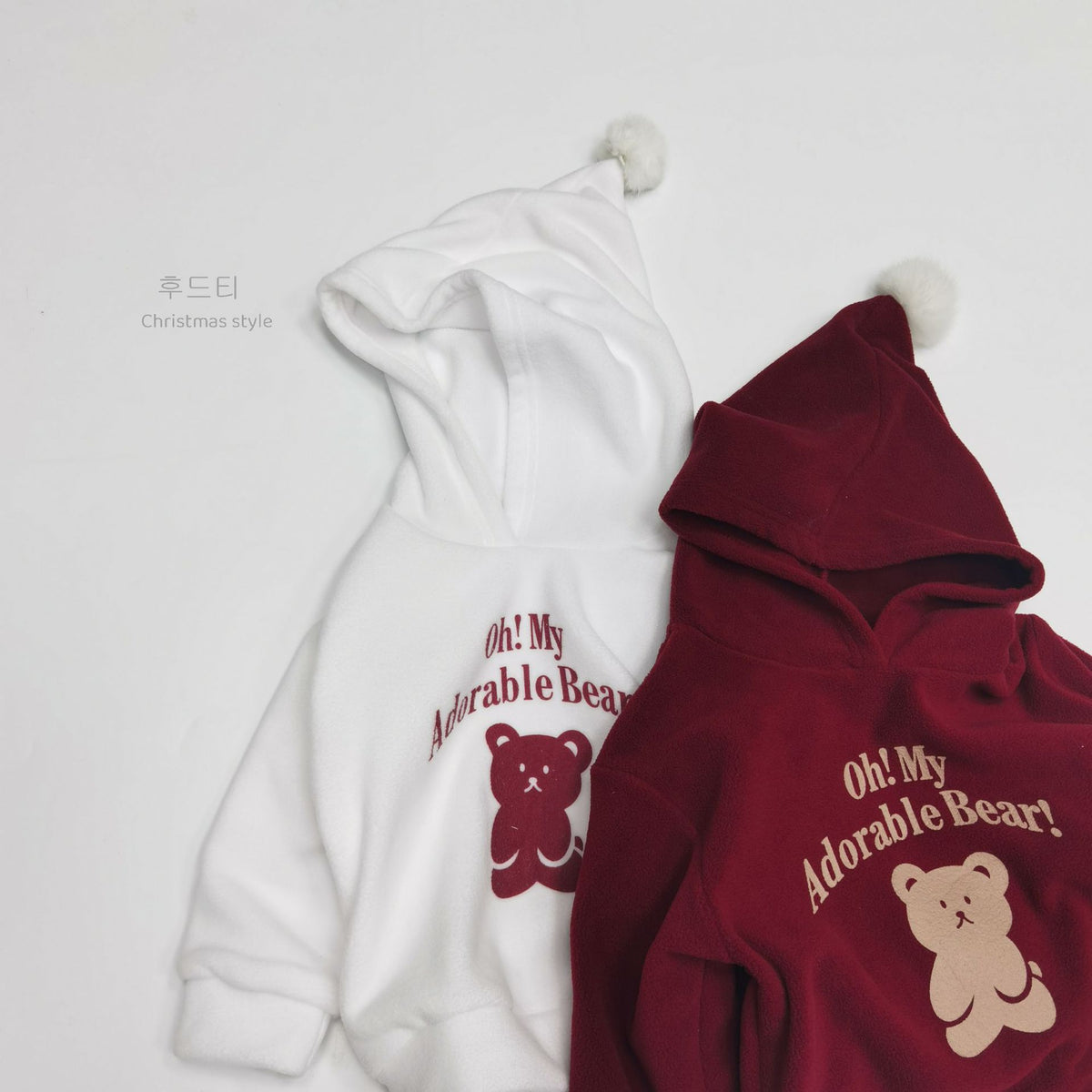Cute teddy bear printed fleece hoodie