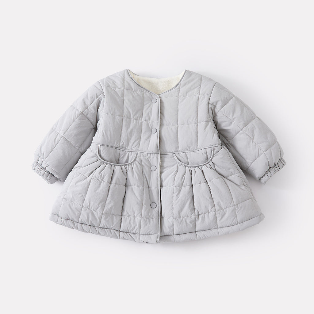 Long Cotton Coat with Removable Shoulder Shawl for Baby Girls, Quilted Fleece Lined, Warm Outerwear