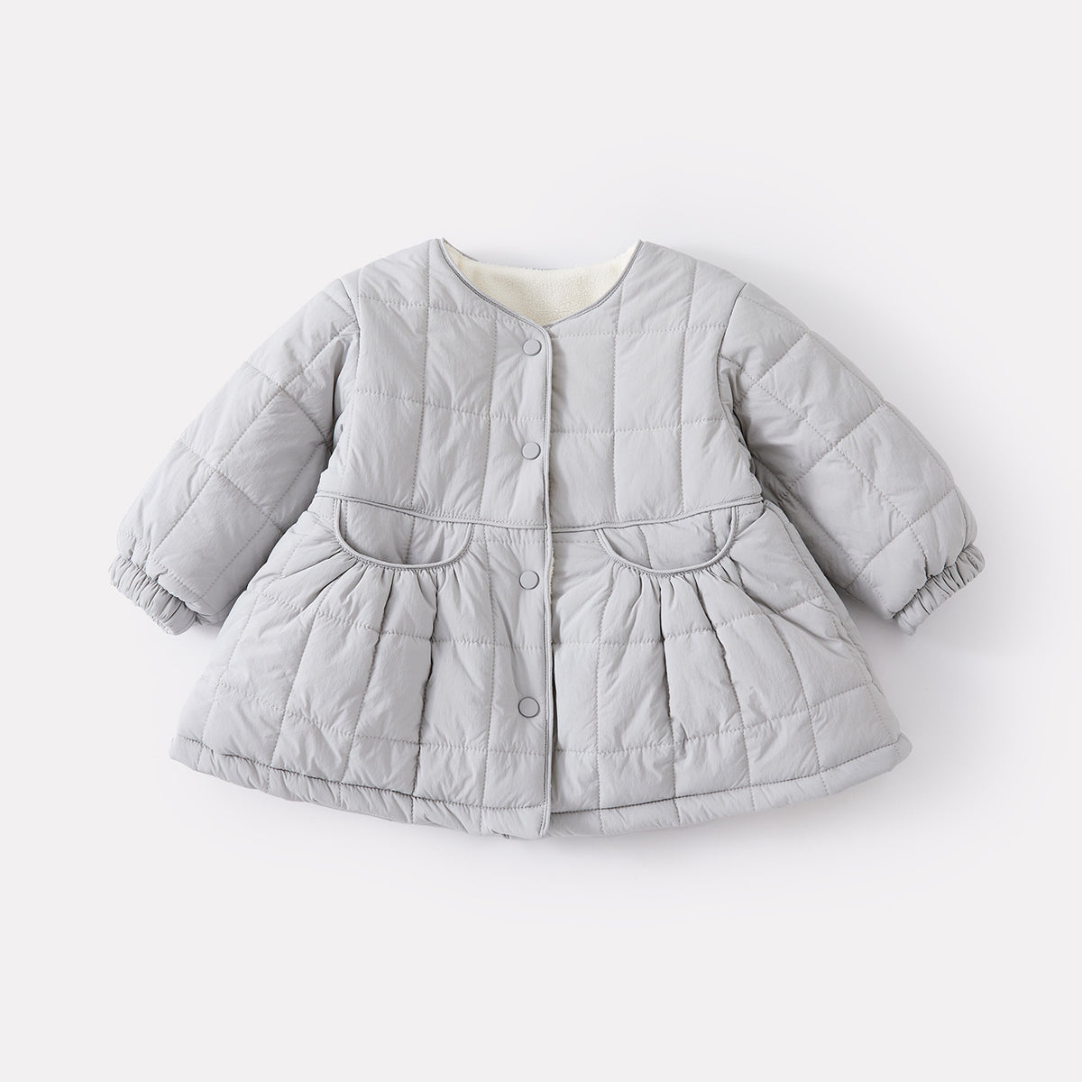 Long Cotton Coat with Removable Shoulder Shawl for Baby Girls, Quilted Fleece Lined, Warm Outerwear
